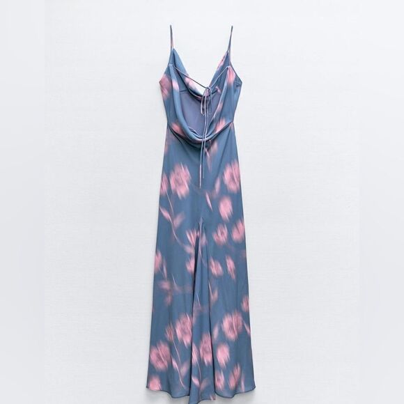 Zara FLOWY NECKLINE PRINTED DRESS - Picture 9 of 11